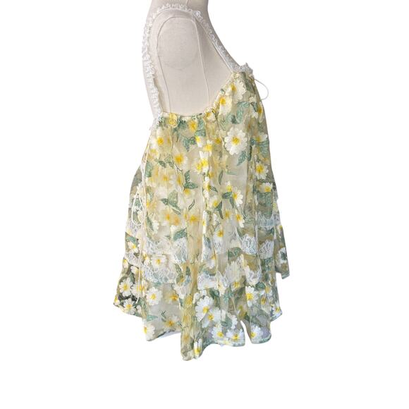 For Love & Lemons Rachel Mini Dress Floral Size Medium Yellow NWT - Picture 6 of 12